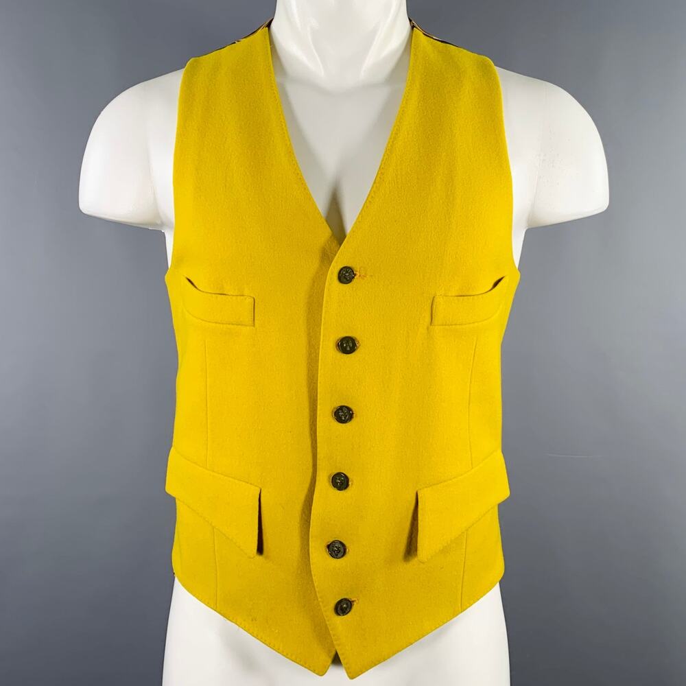 VINTAGE Size M Yellow Mixed Fabrics Wool Single Breasted Vest